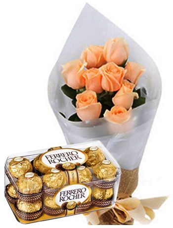 send peach roses with rocher chocolate to tokyo